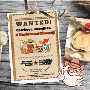 Western Cowboy Christmas Invitation Template - CANVA Editable Cowboy Santa Cowgirl Theme Digital Country Holiday Party Invite Ho ho hoedown