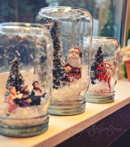 Snowy Mason Jar with Santa Figurine as a Christmas Mason jar centerpiece