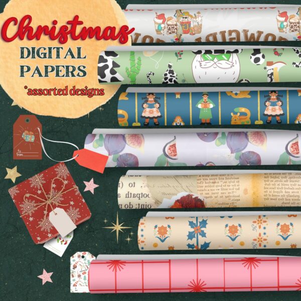Holiday Digital Papers -Cowboy Seamless Pattern North Pole Air Mail Nativity Christmas Tropical Printable Nordic Christmas Decoupage Cowgirl