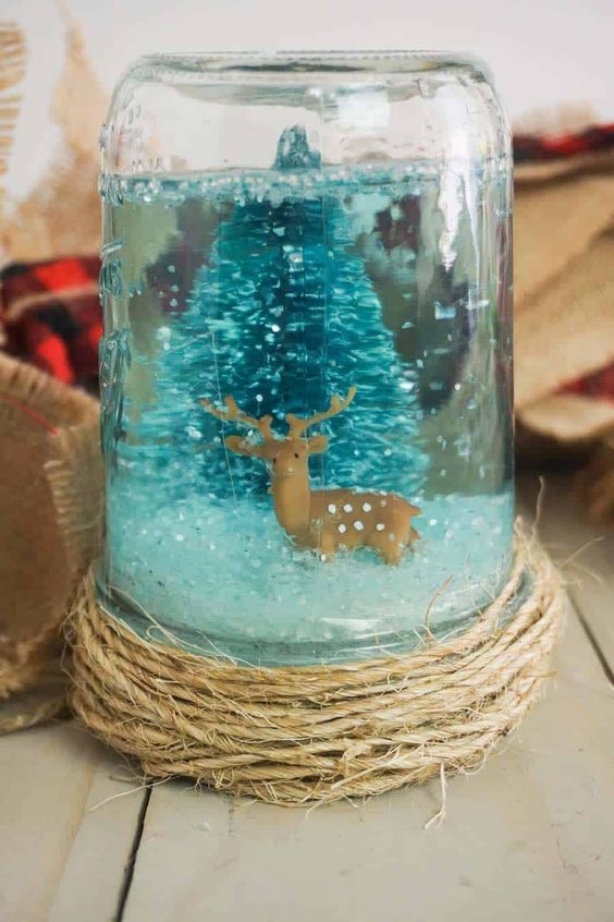 Christmas Snow Globe using as Mason Jar as a table centerpiece