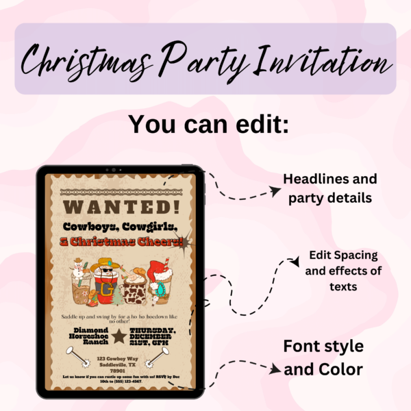 Easy to edit Canva Template Western Christmas Party Hoedown Template