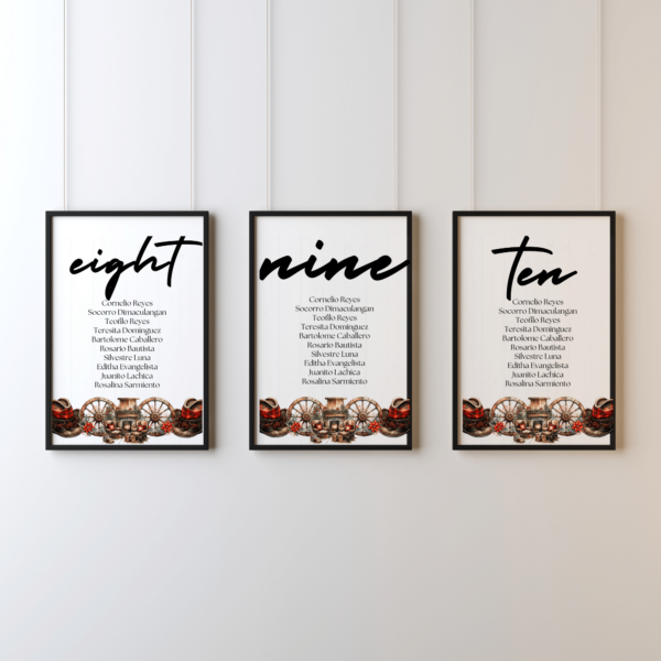 Winter Wedding hanging seating plan