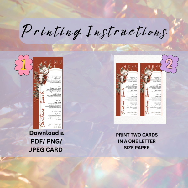 Printable Western Christmas Menu Card Template