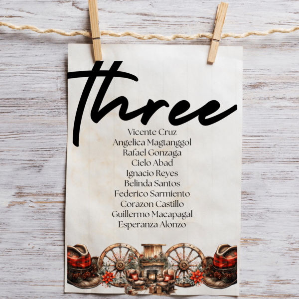 Vintage Western Christmas Dinner Eve Seating Arrangement Plan Chart