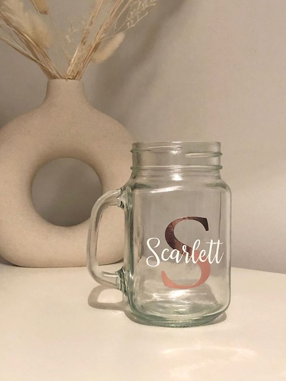 Christmas Mason Jar Centerpiece with monogrammed family initials