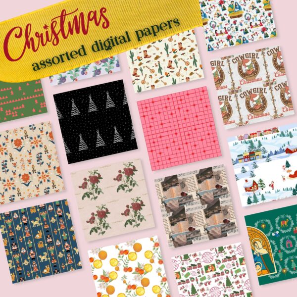 Holiday Digital Papers -Cowboy Seamless Pattern North Pole Air Mail Nativity Christmas Tropical Printable Nordic Christmas Decoupage Cowgirl