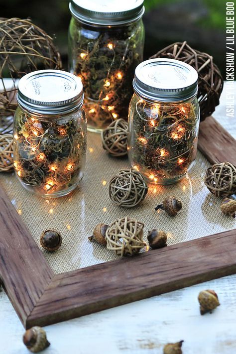 Mason Jar filled with small rattan or vine balls as a Christmas Centerpice