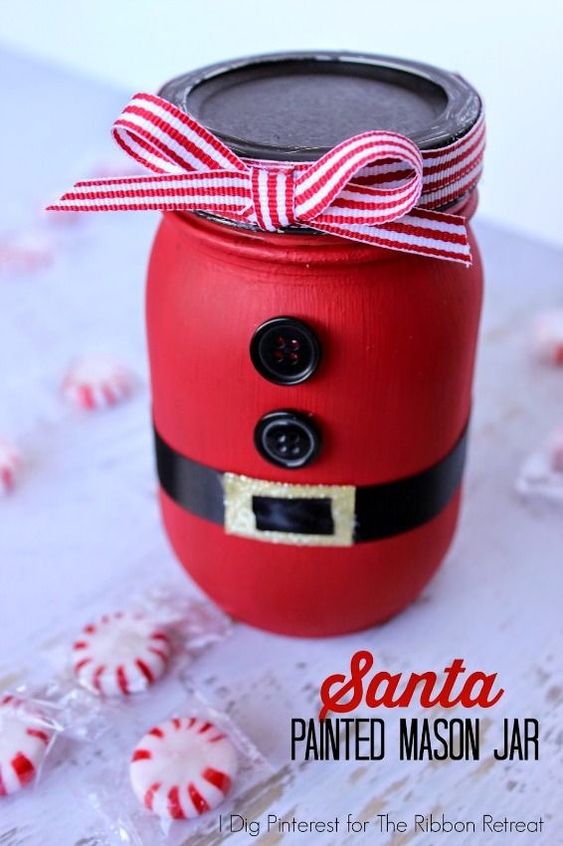 Santa painted mason jar as a Christmas Table Centerpiece