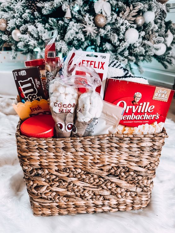 A movie night essentials as a Christmas basket ideas for girlfriend.