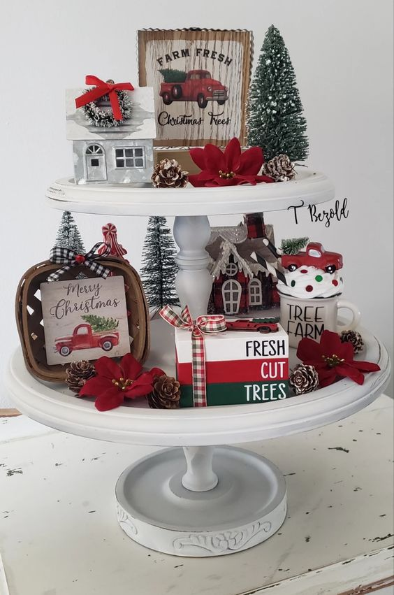 Elegant Christmas themes as a Christmas tiered tray ideas. 