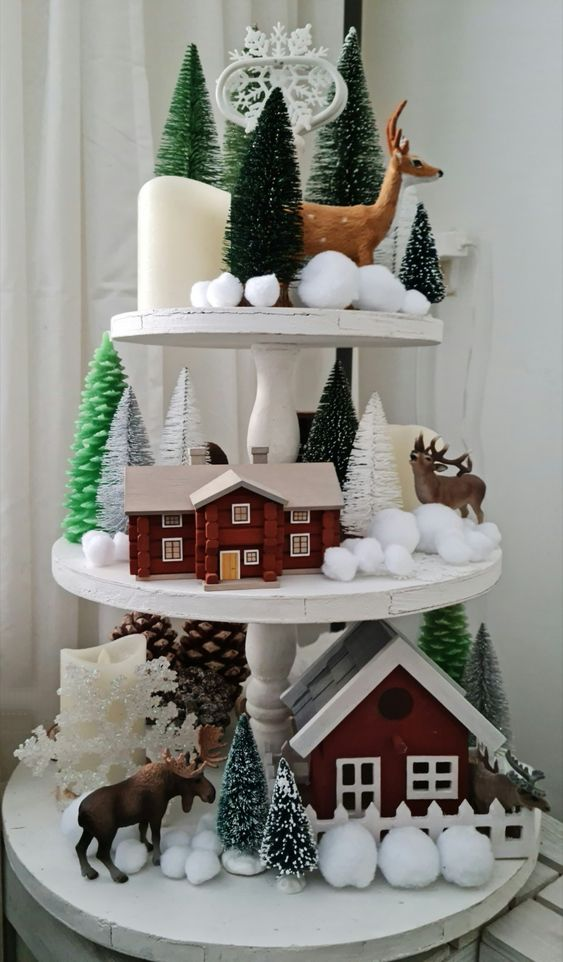 Magical Woodland themes as a Christmas tiered tray ideas. 