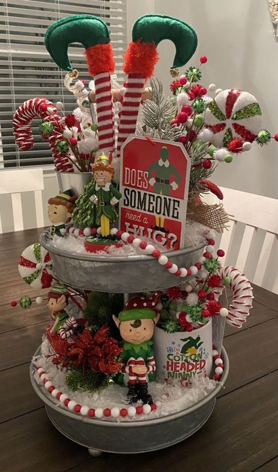 Silly elves themes as a Christmas tiered tray ideas. 