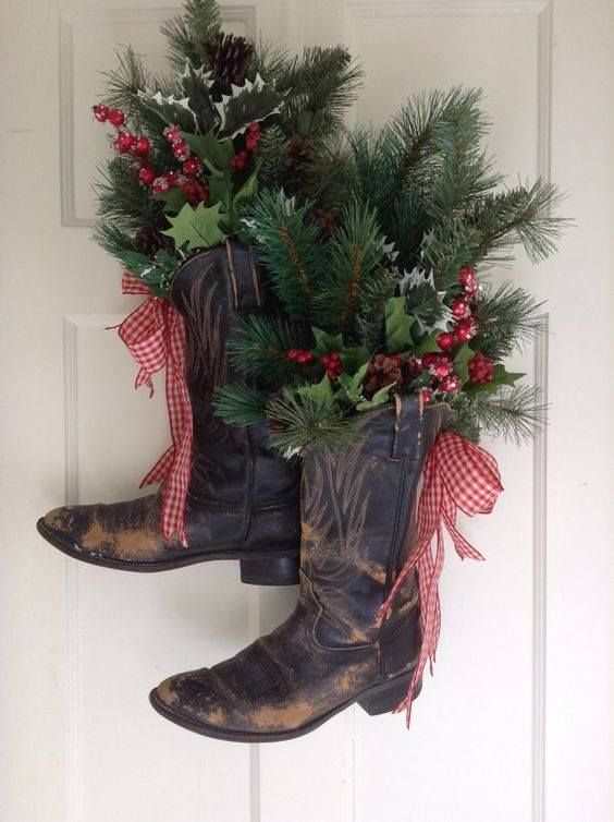Cowboy Christmas Party ideas for decorations, cowboy boots wreath