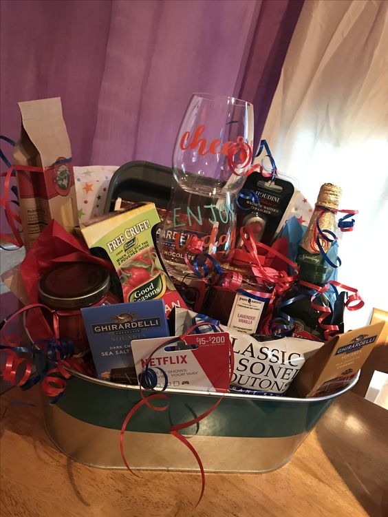 All of the essentials for a date night as a Christmas basket ideas for girlfriend.