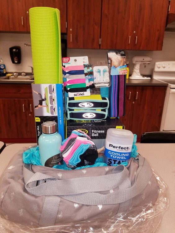 ALL OF GYM essentials as a Christmas basket ideas for girlfriend.