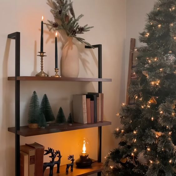 Christmas shelf decor ideas with scented candles