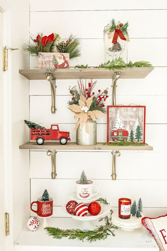  Christmas shelf decor ideas in vibrant colors of red