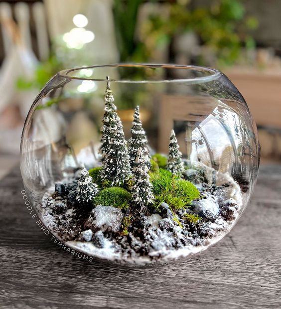 Winter themed terrarium as a winter crafts for adults