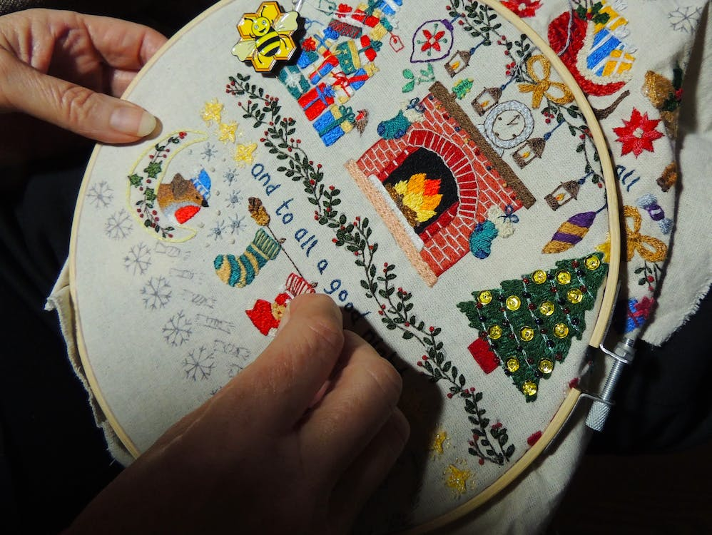 Winter inspired embroidery as a winter crafts for adults