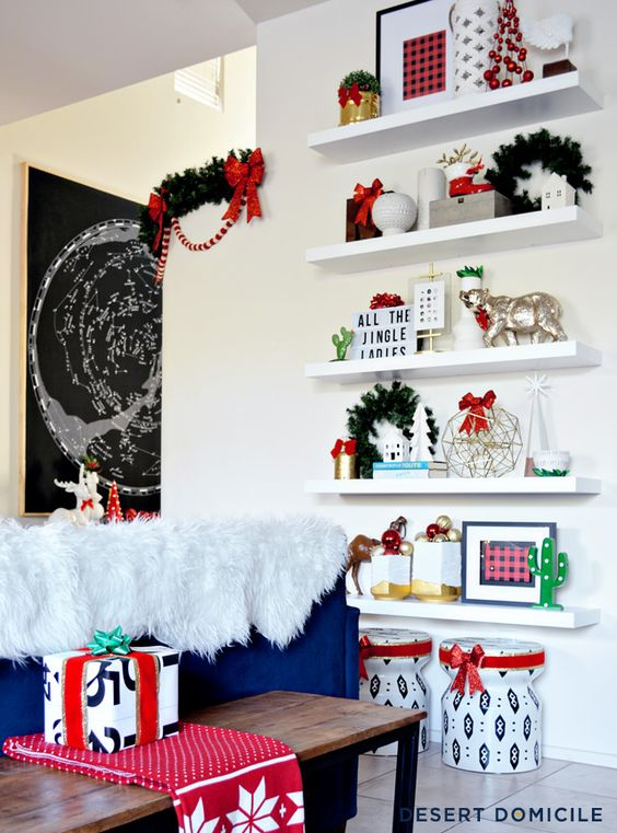 Christmas shelf decor ideas with nook area for reading