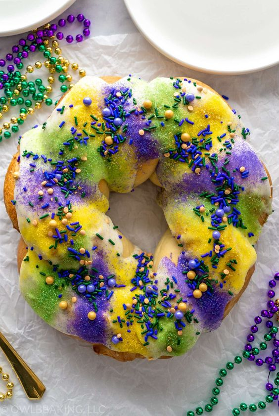 Mardi Gras party ideas for adults desert bar with king Cake