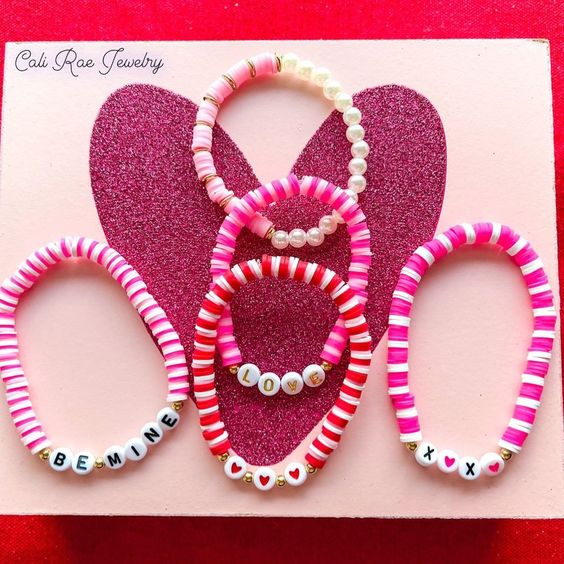Valentine's theme DIY beaded bracelet for Valentine's Day Crafts for Seniors
