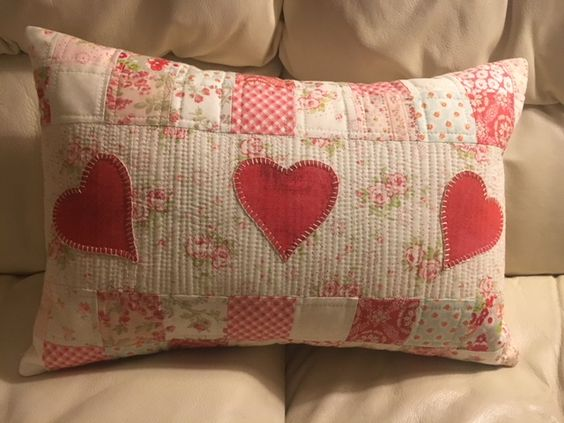 Valentine theme quilted pillow case as a Valentine's Day Crafts for Seniors