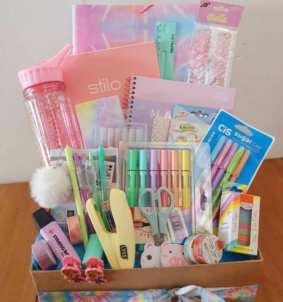 Stationary sets, journals, pens and other supplies as a Easter basket ideas for college students.